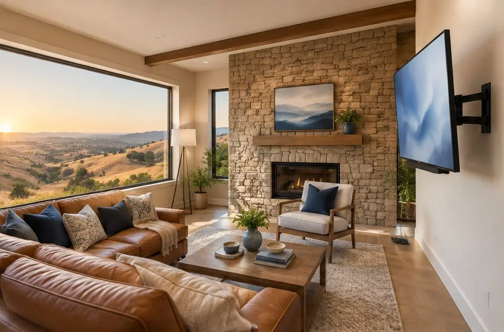Illustration: a wall-mounted TV in a typical Hidden Hills home