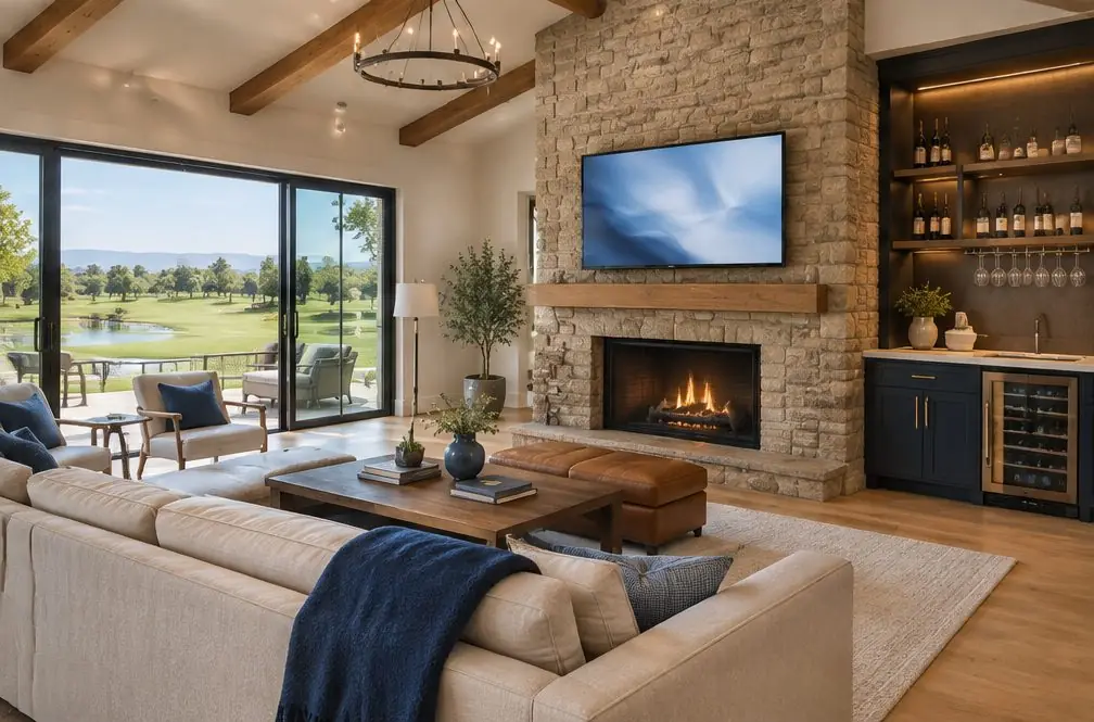 Illustration: a wall-mounted TV in a typical Yorba Linda Country Club home